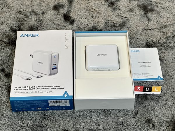 Anker PowerPort II PD 49.5w (1 PD và 1 IQ 2.0) A2321 kèm cáp C to C 1.8m