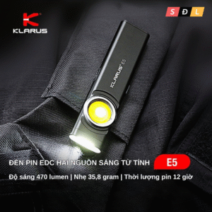 Đèn pin EDC KLARUS E5 sáng 600Lm trang bị 2 LED COB có đuôi nam châm tích