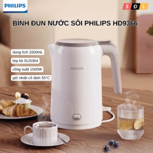 Bình đun siêu tốc cao cấp Philips 1.5L HD9366 / HD9379 có chức năng giữ giữ nhiệt cố định 55°C