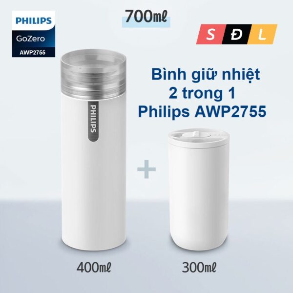 Bình giữ nhiệt cao cấp 2 in 1 Philips AWP2755 (400ml + 300ml)