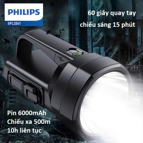 Đèn pin ánh sáng mạnh Philips SFL3241 tích hợp pin sạc quay bằng tay
