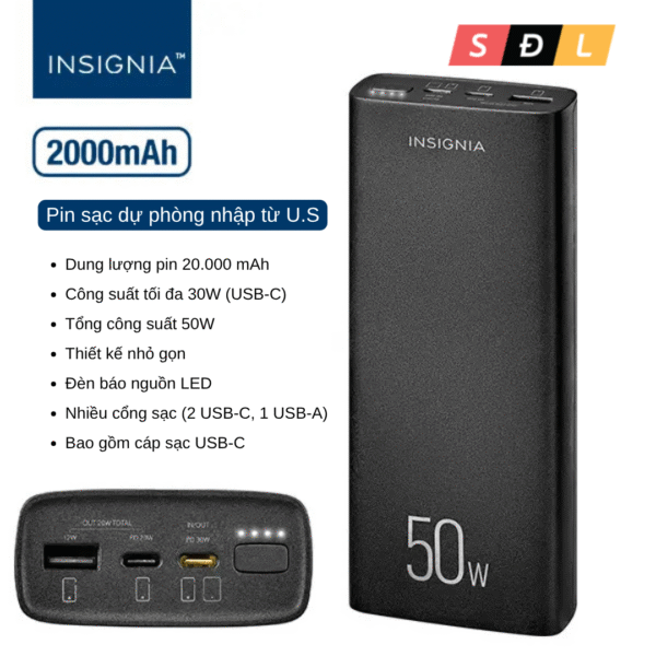 Pin sạc dự phòng 50W Insignia V30 series dung lượng 20000mAh