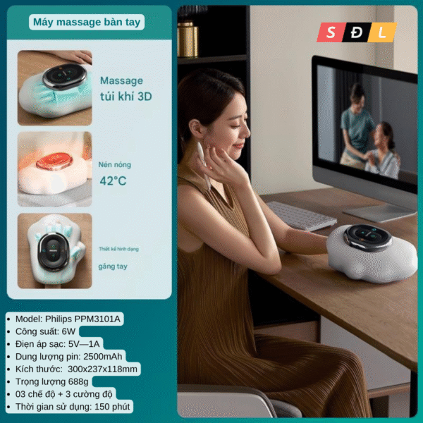 Máy massage bàn tay Philips PPM3101A công nghệ nén khí cao cấp