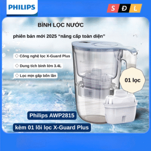 Bình lọc nước Philips AWP2815 dung tích 3.4L new model 2025 với lõi X-GUARD Plus lọc 150L nước 10 11 2