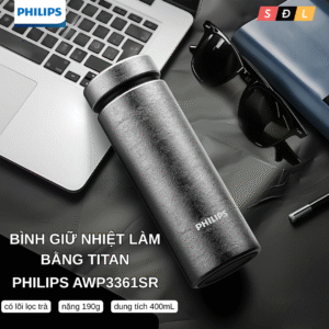 Bình giữ nhiệt Philips AWP3361 làm bằng Titanium dung tích 400mL có lõi lọc trà, siêu nhẹ chỉ 190g