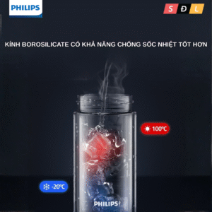 Bình thủy tinh cách nhiệt Philips AWP2682 dung tích 300mL có lõi lọc trà 4 5 2