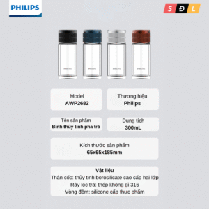 Bình thủy tinh cách nhiệt Philips AWP2682 dung tích 300mL có lõi lọc trà 5 6 2