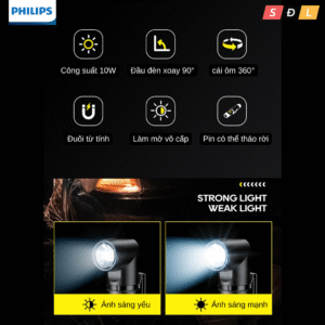 Đèn pin đa năng Philips SFL2201 pin có thể tháo rời, từ tính, góc L, xoay 360 độ, có kẹp tiện lợi 5 6 5