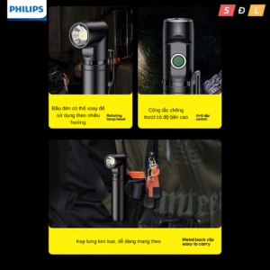 Đèn pin đa năng Philips SFL2201 pin có thể tháo rời, từ tính, góc L, xoay 360 độ, có kẹp tiện lợi 6 7 5
