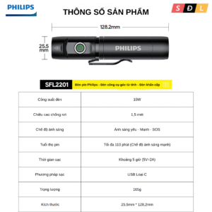 Đèn pin đa năng Philips SFL2201 pin có thể tháo rời, từ tính, góc L, xoay 360 độ, có kẹp tiện lợi 8 9 5