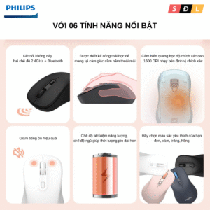 Chuột không dây chính hãng Philips SPK7448 seri 5000 | Bluetooth | 2.4G | Không ồn |1600DPI 5 6 1