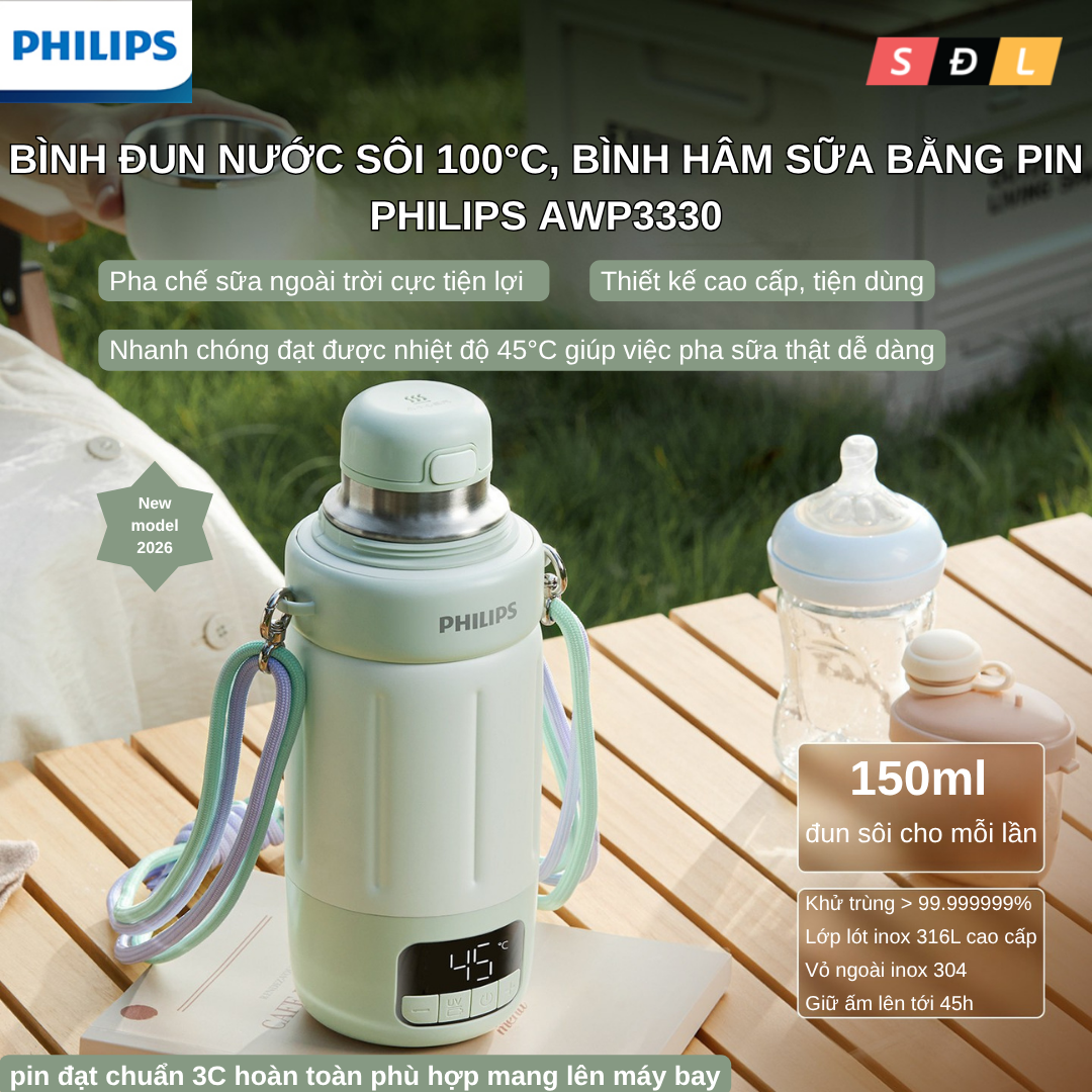 Bình đun sôi 100°C kiêm hâm sữa Philips AWP3330 dung tích 550mL
