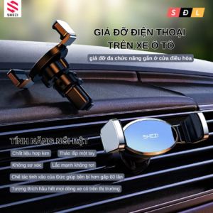 Giá treo điện thoại trên ô tô Shezi A8 gắn khe điều hòa, chất liệu hợp kim cao cấp, lái xe an toàn