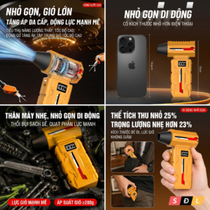 Quạt phản lực mini công suất cao với lưu lượng gió lớn dùng để rửa xe, thổi nước, thổi bụi, hút bụi 7 8