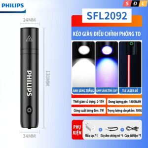 Đèn pin có zoom Philips SFL2092 bật thầy soi ngọc | tem chống giả | tia laser | phát hiện nấm mèo 9 10 4