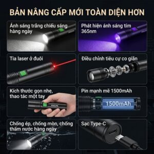 Đèn pin có zoom Philips SFL2092 bật thầy soi ngọc | tem chống giả | tia laser | phát hiện nấm mèo 5 6 6