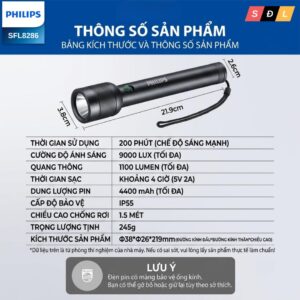 Đèn pin cao cấp ánh sáng mạnh | tự vệ | cứu hộ | thiết kế bền bỉ Philips SFL8286 với tay cầm dài 8 9 7